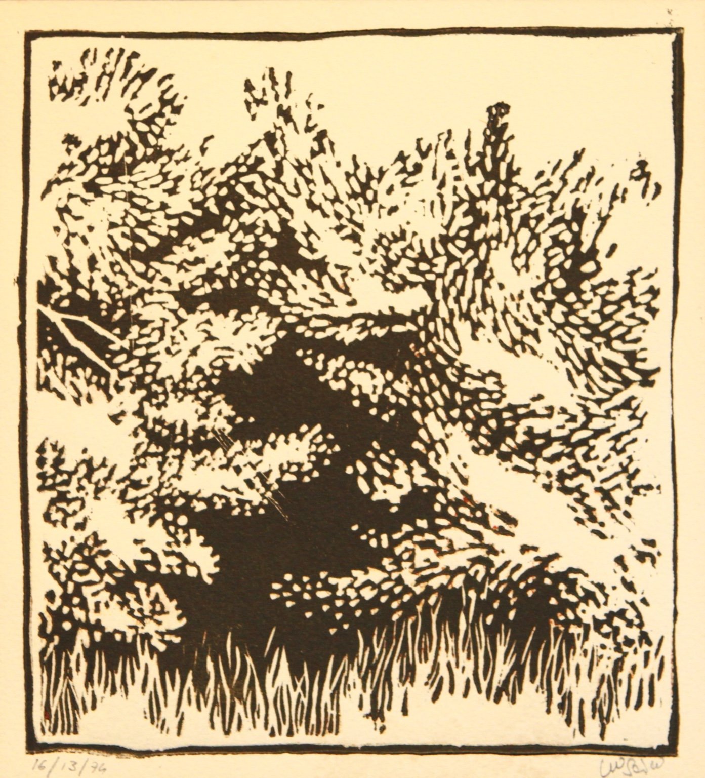 1974 Linolschnitt Waldrand 19 × 16 cm