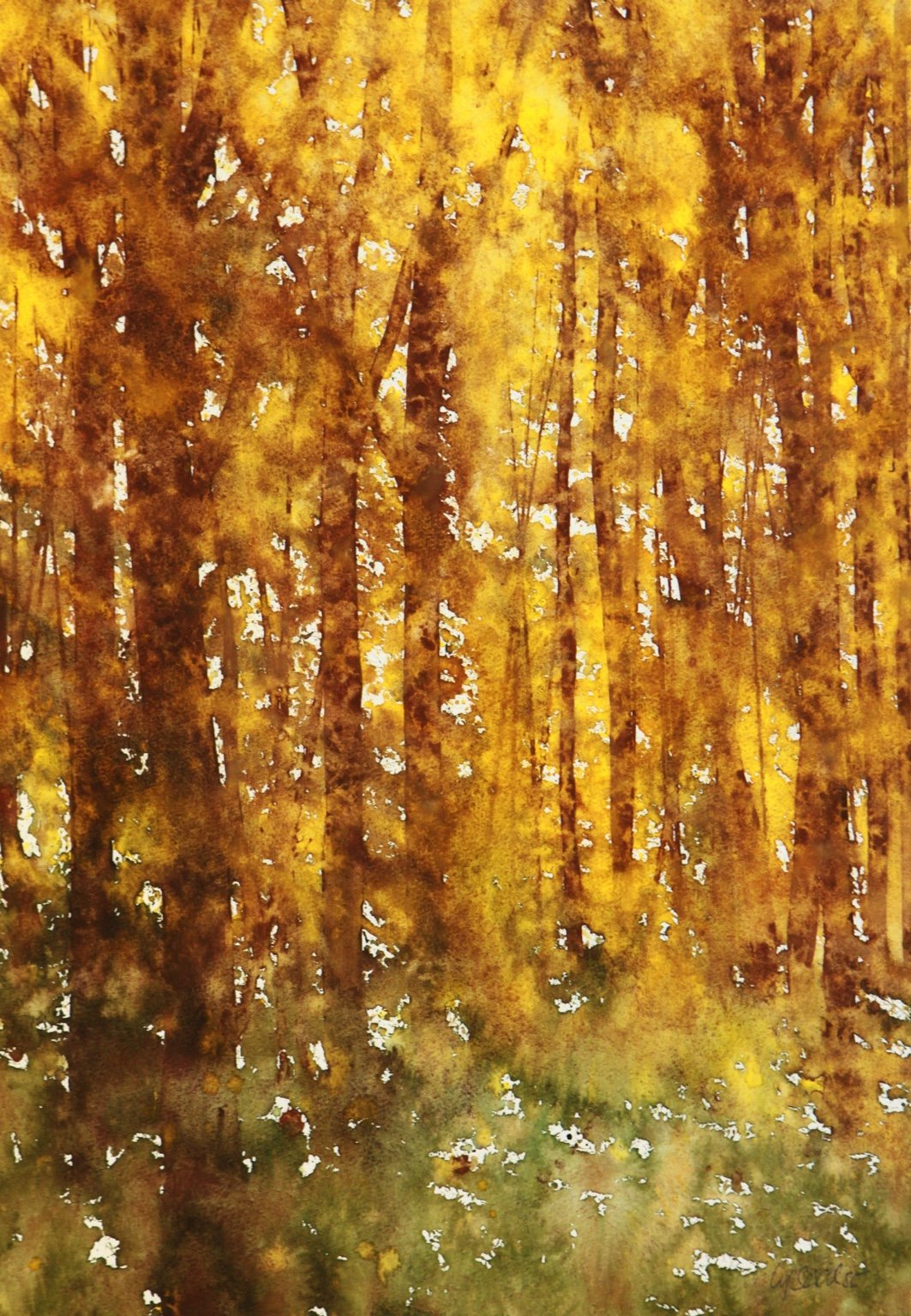 1985 Aquarell Buchenwald im Herbst 26,1 × 37 cm