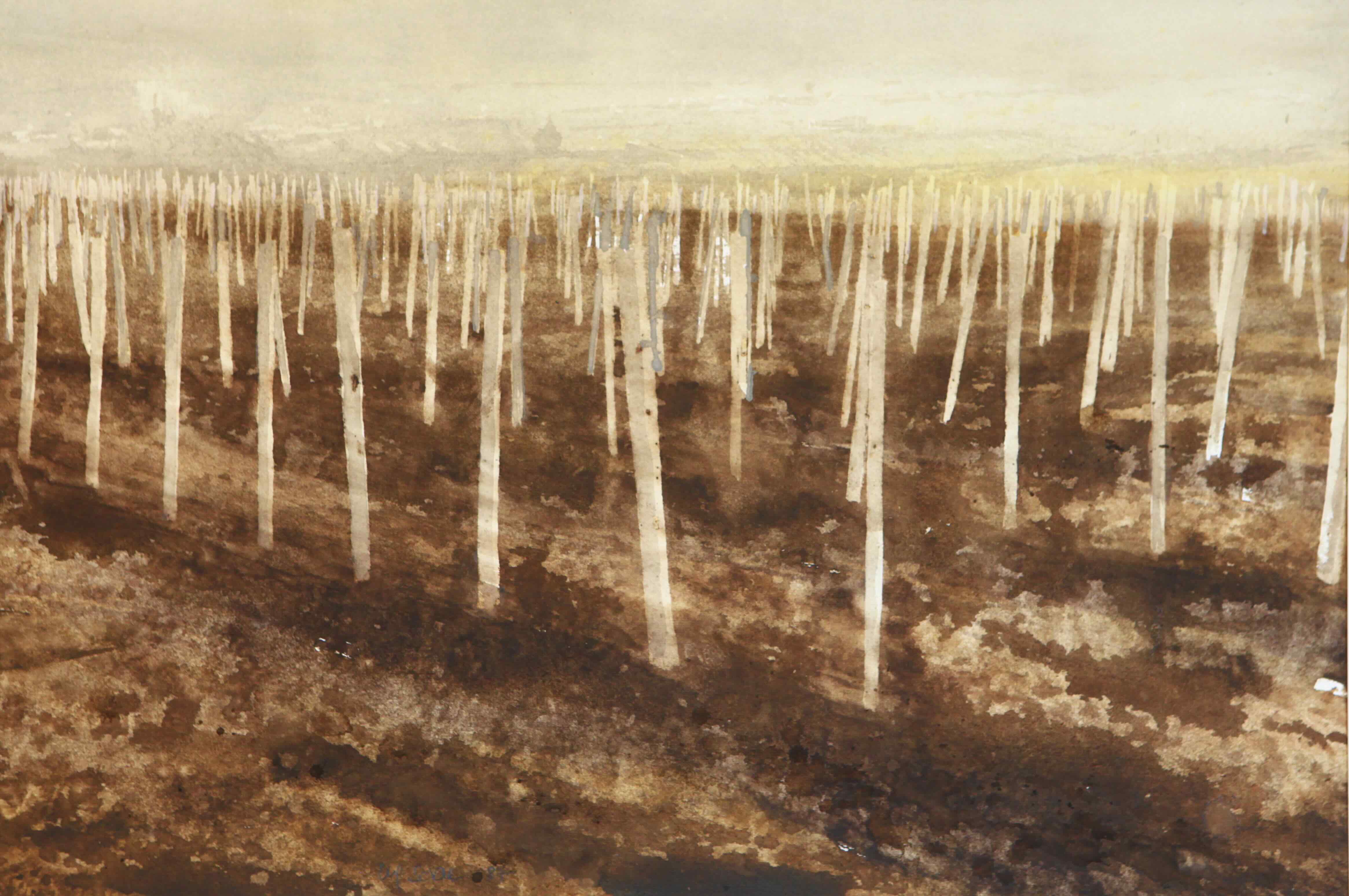 1987 Aquarell Weinstöcke in Gumpoldskirchen 45,6 × 30,7 cm