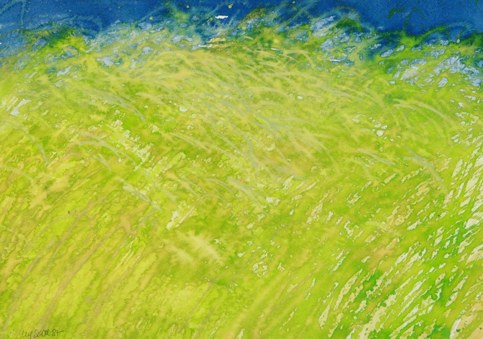 1987 Aquarell Grüngelber Tag 37,7 × 26,5 cm