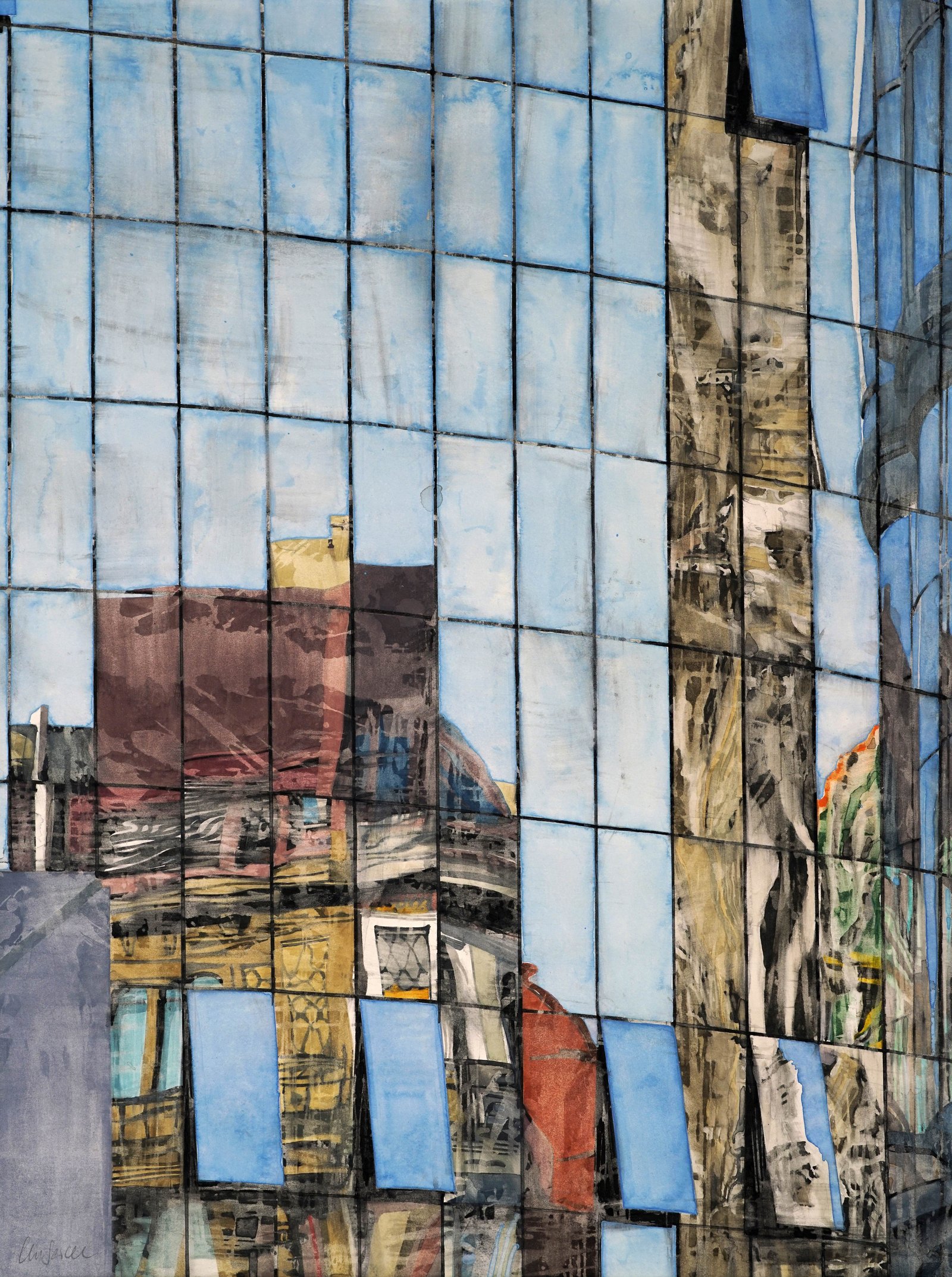 1993 Aquarell Spiegelung im Haas Haus 40 × 54 cm